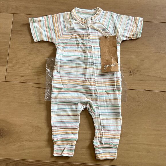 NWT Goumi Kids Boardwalk Stripe Baby Zipper One Piece SZ 0-3 mo Bamboo Jumpsuit - Picture 1 of 3